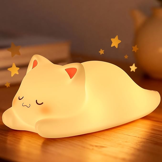 LOVERUIS Cute Night Light for Kids Cat Night-Light Baby Girl Squishy NightLight 1/3 Hour Timer Kitty Light Dimmable Nursery Lamp Colorful Nightlight Gift for Kid Toddler Kawaii Bedroom (Mimi)