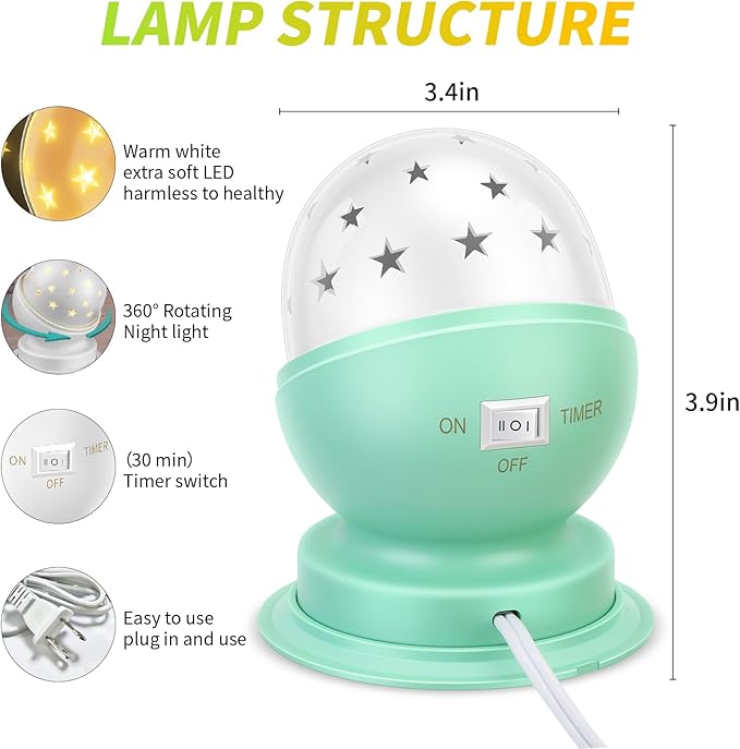 Star Night Light for Kids Girls Night Light Starry Night Light Projector Plug in with Timer,1 Pack,3000K,Green