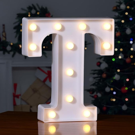 Foaky LED Letter Lights Sign Marquee Light Up Letters Sign for Night Light Wedding/Birthday Party Battery Powered Christmas Lamp Home Bar Decoration(T)