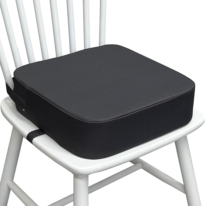 Toddler Booster Seat for Kitchen Chair, 3.5" Oxford Foam Cushion, Non-Slip Base, Adjustable Straps, Portable Dining Booster for Self-Feeding Toddlers at Home or on The Go (Dark Grey)