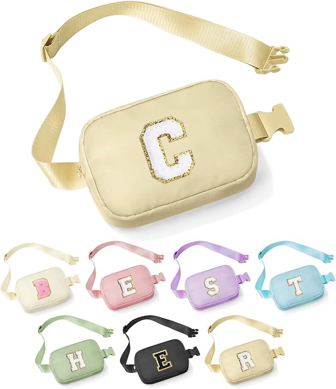 YOOLIFE Gifts for Girls - Crossbody Bag for Kids, Personalized Communion & Birthday Gifts, Khaki Initial Belt Bag