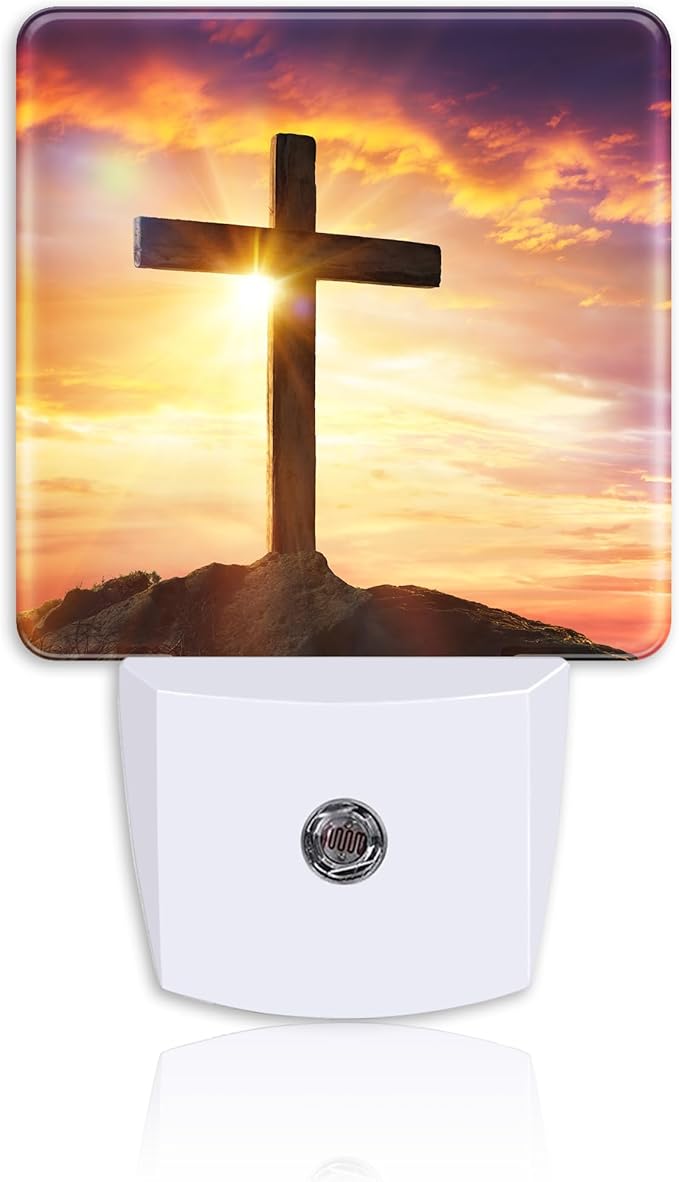 Christ Cross at Sunset Night Light for Kids Girls Boys,Crucifixion of Jesus LED Night Light Plug into Wall with Dusk to Dawn Sensor for Room Decor,Hallway,Kitchen,Bathroom,Nursery,Stairs