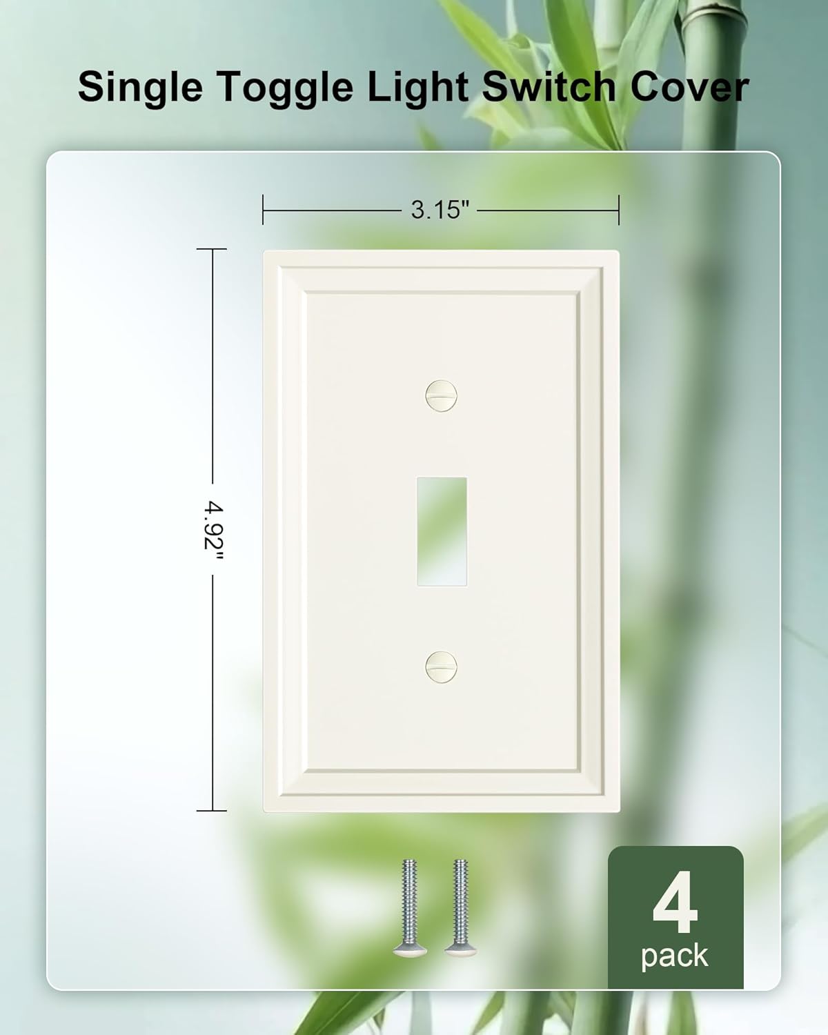 4-Pack Single Toggle Light Switch Covers Wall Plate, Light Almond Decorative Switch Plate Covers, 1 Gang Natural Bamboo Fiber Wall Plate, Corrosion Resistant