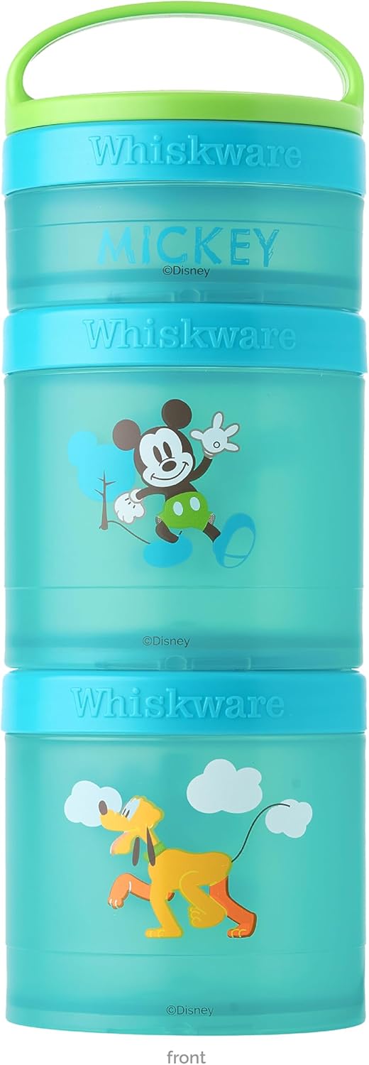 Whiskware Disney Stackable Snack Containers for Kids and Toddlers, 3 Stackable Snack Cups for School and Travel, Mickey and Pluto