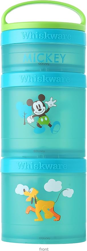 Whiskware Disney Stackable Snack Containers for Kids and Toddlers, 3 Stackable Snack Cups for School and Travel, Mickey and Pluto