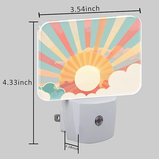 Boho Pastel Sun Night Light Retro Sunrise Nightlight Plug into Wall with Dusk to Dawn Sensor for Kid Girls Boys Women Men Room, Hallway, Kitchen, Bathroom, Stairs Decor