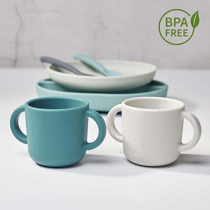 Silicone Training Cup for Infants, Toddler Learning Cup with Two Handles, Baby Open Cup 5oz, 6months+ (Gray)