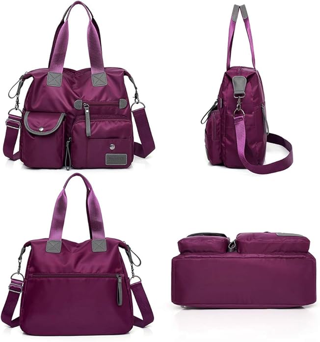 MINTEGRA Nylon Tote Bag for Women Multi Pocket Shoulder Bag Waterproof Diaper Crossbody Bag