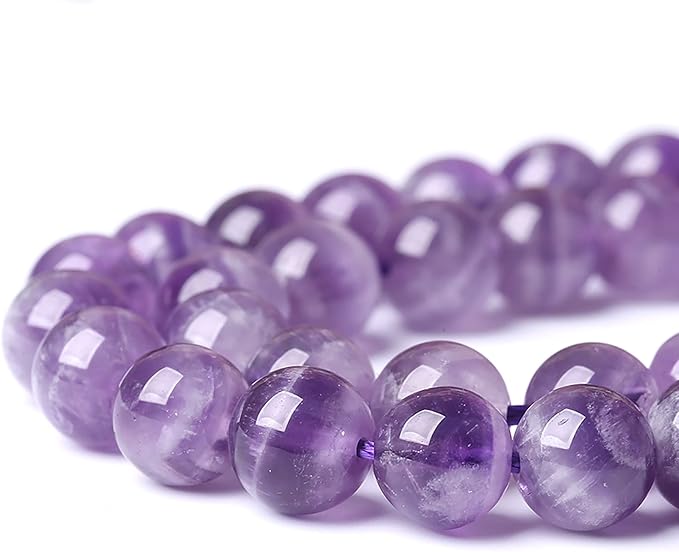 10MM 38PCS Purple Amethyst Dream Lace Beads Natural Quartz Crystal Stone Loose Beads for Jewelry Making DIY Bracelet Grade A+ 15 inches Strand