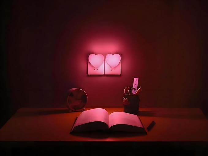 Night Lights Plug into Wall - 2Pcs Cute Heart LED Night Light for Kids, Plug in Nightlight with Smart Auto On/Off Dusk to Dawn Sensor, Soft Warm Lamp for Bedroom Nursery Living Room Bathroom Hallway