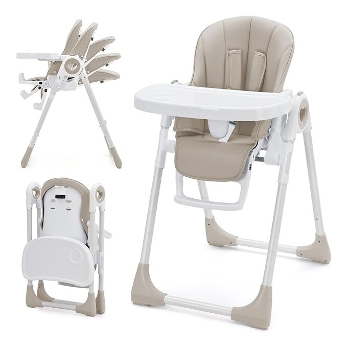 Foldable High Chairs for Babies and Toddlers, Adjustable Infant Baby Chair with Removable Tray and Non-Slip Foot Pads, Highchair for Children Aged 6 to 36 Months, Grey