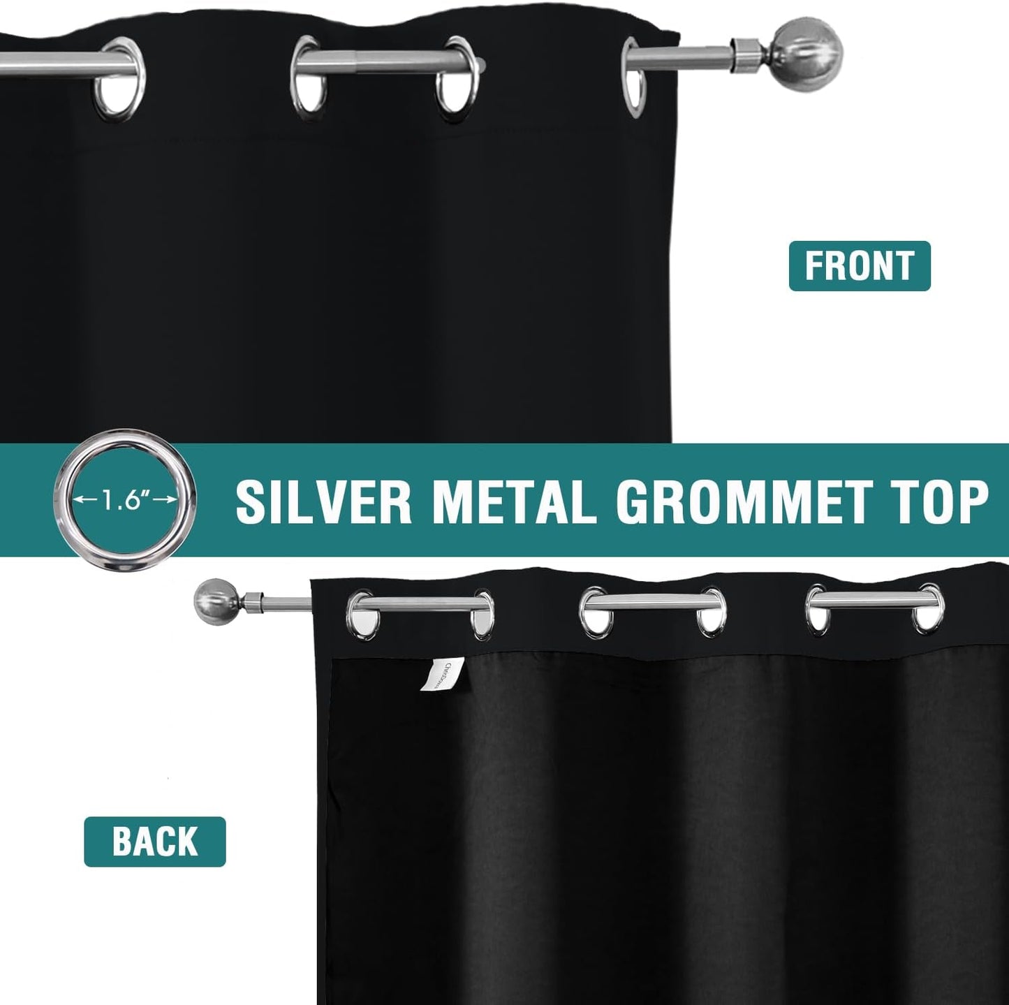 ChrisDowa 100% Blackout Curtains 78 inch Long for Bedroom with Black Liner, 2 Thick Layers Total Blackout Thermal Insulated Grommet Window Curtains 2 Panels Set (Black, 42 x 78 Inch)