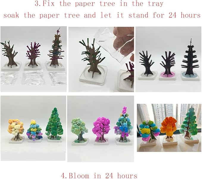 3 in 1 Mini Christmas Tree Magic Growing, Paper Tree Colorful DIY Crystal Growing Kit/Ornaments Decoration Toy Novelty Xmas Gift Boys Girls Science Kits & Toys Learning Guide (B)