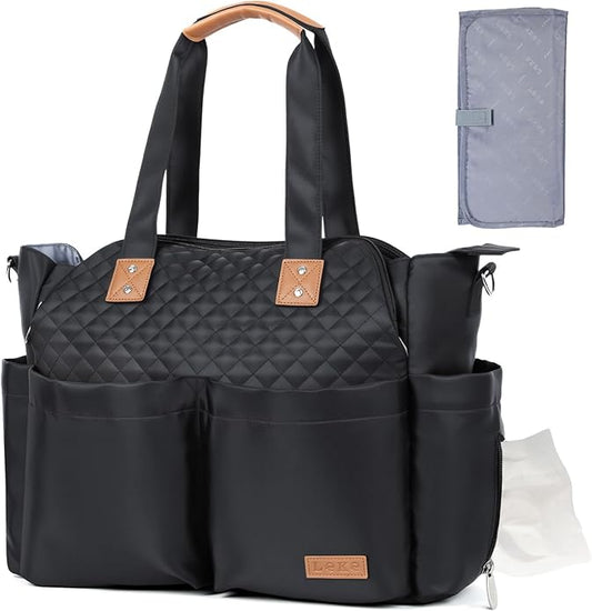 Lekebaby Diaper Bag Tote, Large Diaper Bags Waterproof,Large Mommy Bag Tote Bag Handbag Pink Travel, Black and Beige