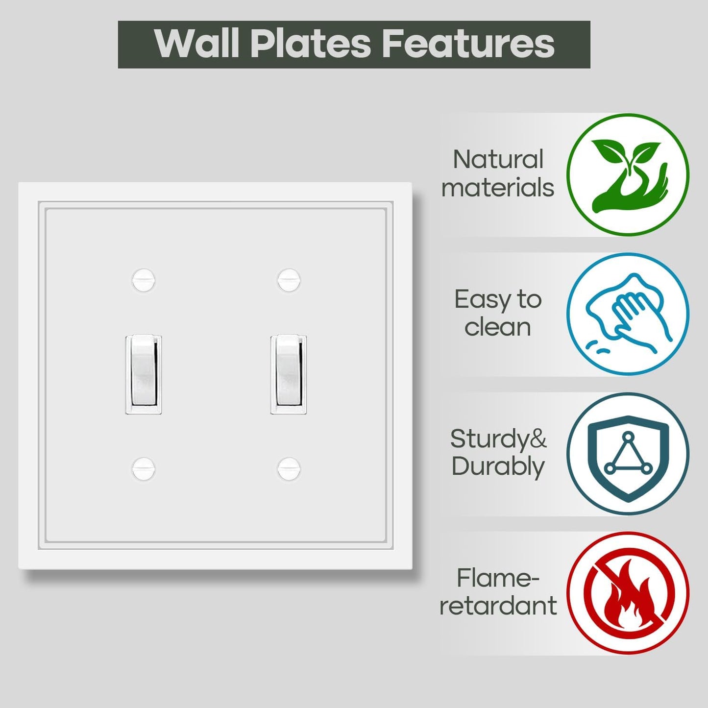 Double Toggle Light Switch Cover Plate White Classic Decorative Light Switch Plates Cover 2 Gang Wall Plate Switch Cover, 2 Pack