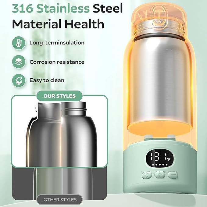 Portable Bottle Warmer 17oz Large Capacity Bottle Warmer for Travel, Fast Heating for Breast Milk Formula and Milk, Suitable for Baby Outdoor Airplane and Car Green5