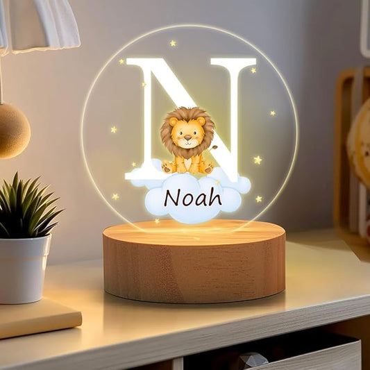 callie Acrylic Night Light Name Plate Personalized, Custom Cute Forest Animals with Wooden Base Bedroom Decor, Birthday Gifts Christmas Gifts for Family