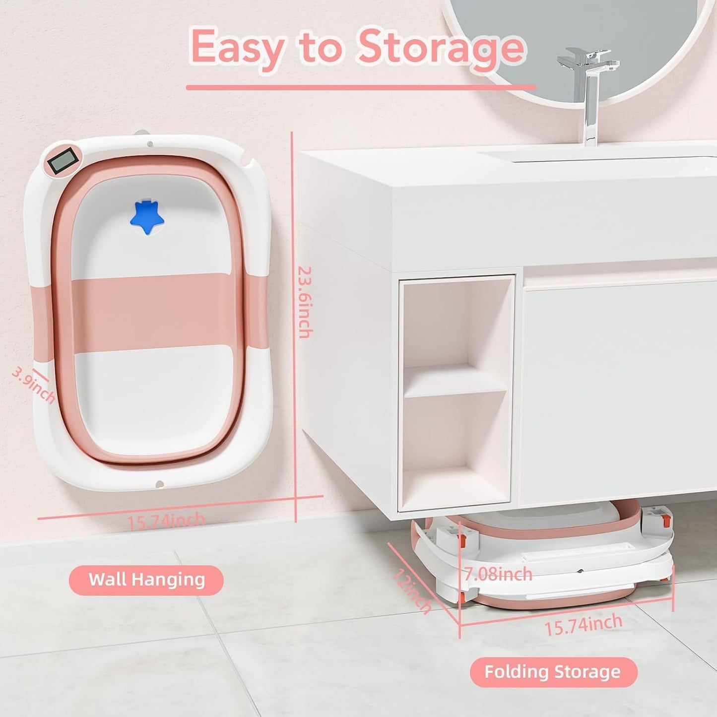 Collapsible Baby Bathtub,Baby Bath Tub with Soft Cushion & Thermometer,Baby Bathtub Newborn to Toddler 0-36 Months,Portable Travel Baby Tub