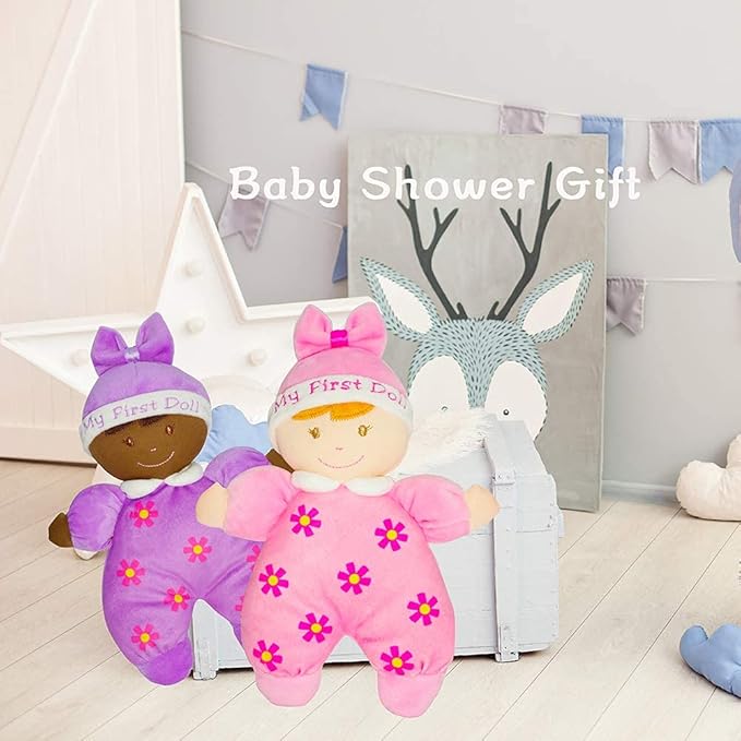 June Garden 9" My First Doll Hazel - Soft Plush Baby Doll with Rattle - Purple Outfit