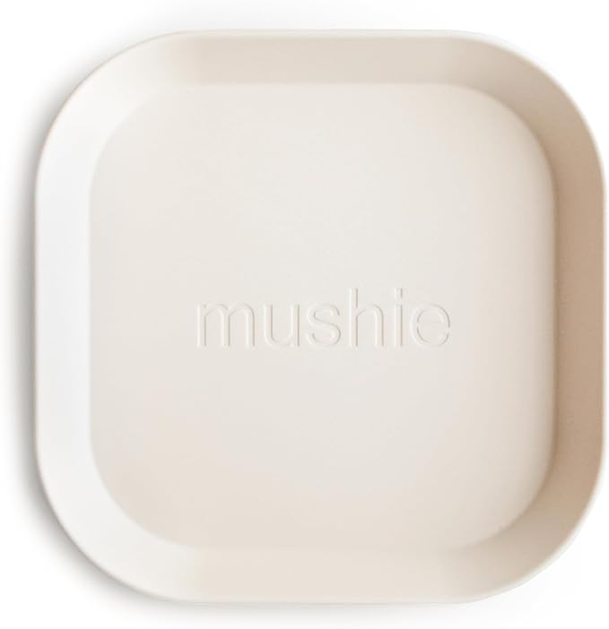 mushie Square Dinnerware Plates for Kids | Made in Denmark, Set of 2 (Ivory)