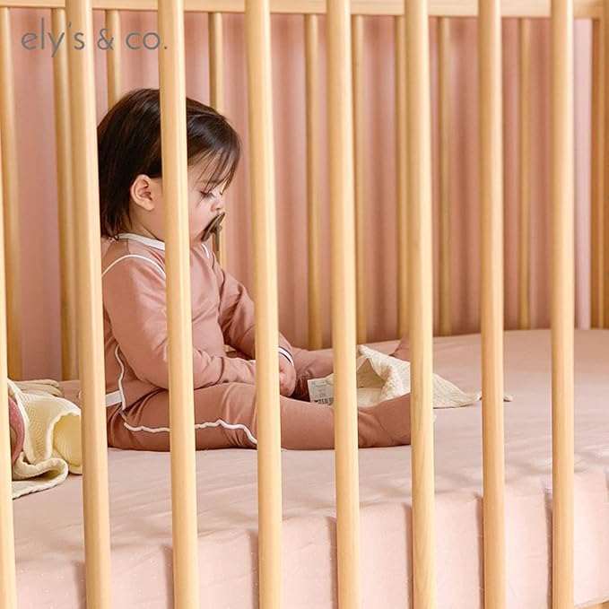 Ely’s & Co. Crib Sheet 2-Pack — Combed, 100% Jersey Cotton for Baby Girl — Rosewater Pink, Pin Dots & Gingko Leaves 52” x 28”