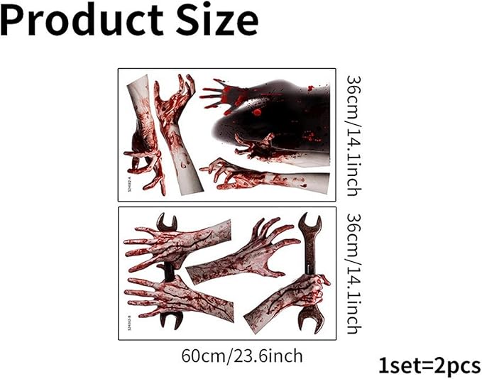 2 Sheets Halloween Window Clings for Glass Window Stickers Double-Side Ghost Window Decals Bloody Arm Ghost Shadow Designs DIY Decoration for Halloween Party Home Office Shop Glass Decor Supplies