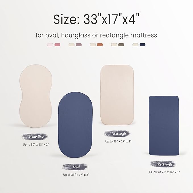 lulumoon Baby Muslin Bassinet Sheets: Cotton Bassinet Sheets Neutral for Boys and Girls - Fitted for Oval Rectangle or Hourglass (Navy & Cream, Standard Bassinet)