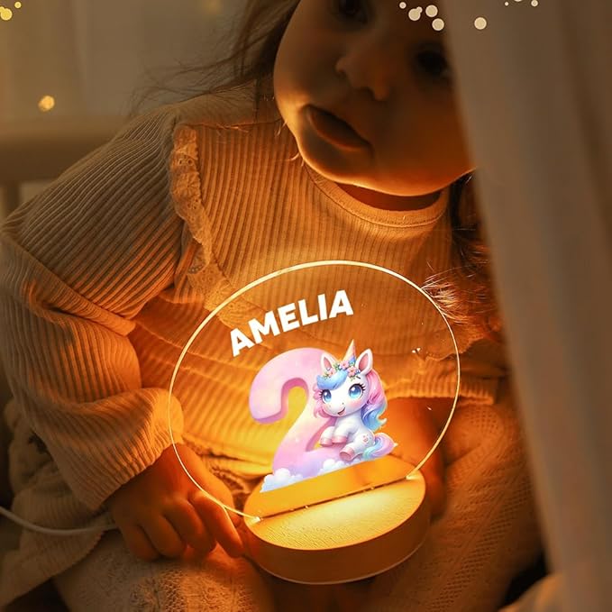 callie Acrylic Night Light Name Plate Personalized, Custom Cute Dinosaur Car with Wooden Base Bedroom Decor, Birthday Gifts Kid Gifts for Family (Cute Cartoon)