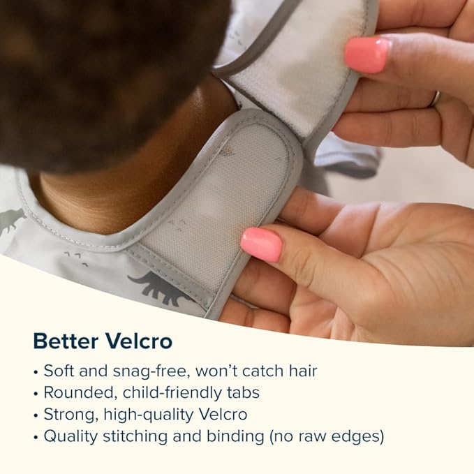 Tiny Twinkle Mess Proof Baby Bibs for Eating - Waterproof, Wipeable Bibs - Toddler Bib- Travel Friendly - PFAS, PVC, BPA, Phthalate Free - Baby Food Bib (3 Pack,Dinosaur)