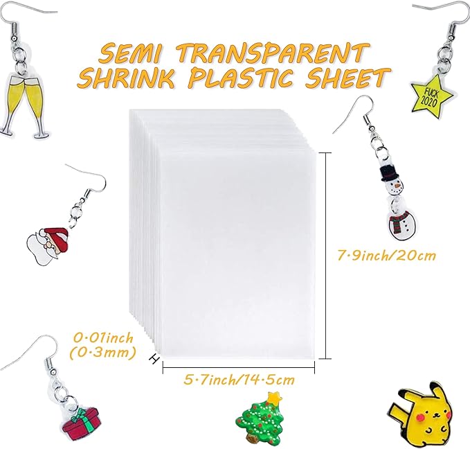 36 PCS Shrink Plastic Sheets, Shrinky Art Paper Shrink Film Sheets for Kids Creative Craft, Create Your Own Earrings, Necklace, Keychains(A5 Size)