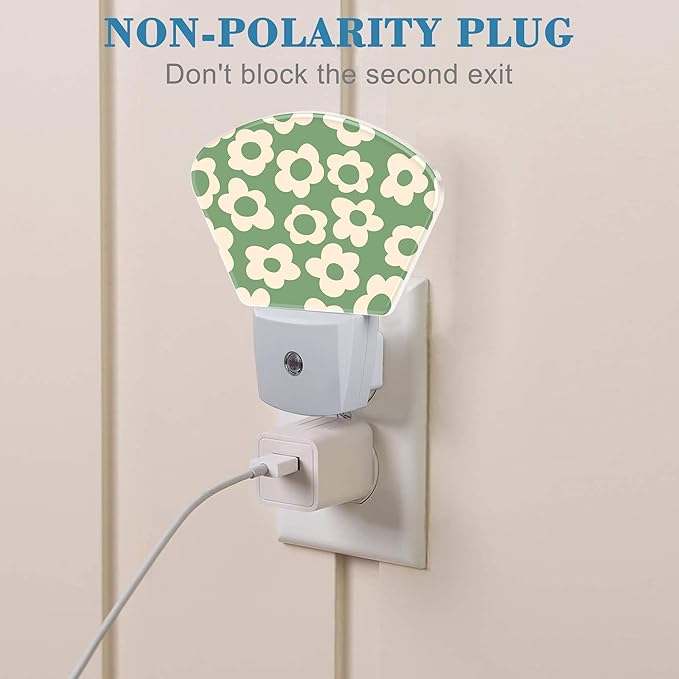 Vintage Green Flowers Night Light, Groovy Flowers Nightlight Plug into Wall with Dusk to Dawn Sensor for Kid Girls Boys Women Men Bedroom, Hallway, Kitchen, Bathroom, Stairs Decor