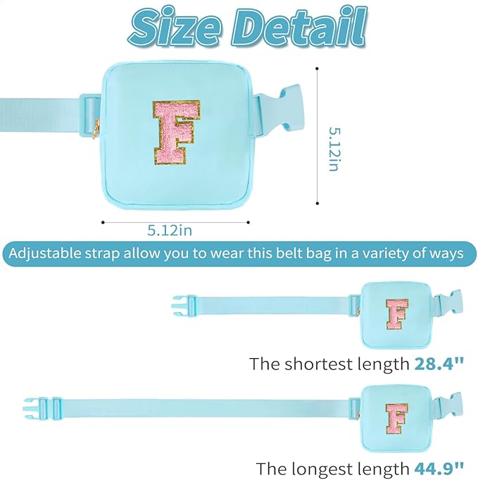 Mini Belt Bag Fanny Pack with Initials Letter Patch Small Crossbody Bags Cute Stuff Birthday Gifts for Teenager Girls Trendy Stuff for Teens - F,Blue