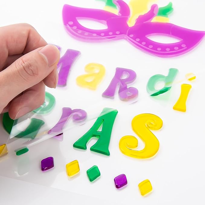 Mardi Gras Decorations - Window Gel Clings, Mask, Balloons, Clown Clings for Glass Windows, Party Decorations