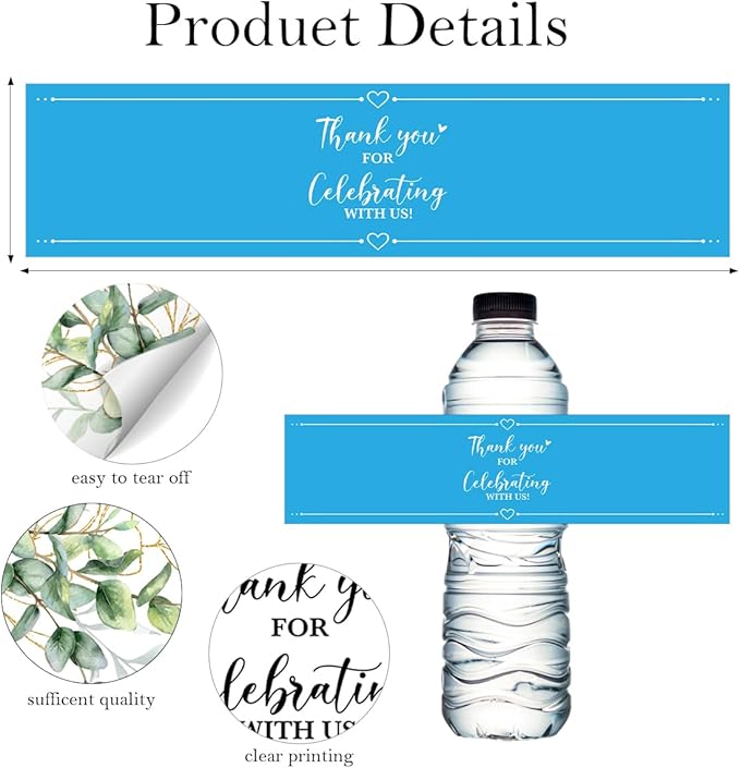 100PCS Wedding Water Bottle Labels Waterproof Greenery Floral Wraps Sticker for Water Bottle Baby Shower Bottle Label for Bridal Shower Party Thanks A16
