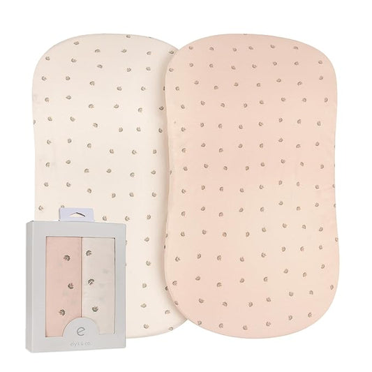 Ely’s & Co. Bassinet Sheets, Baby Girl Fitted Bassinet Mattress Sheet Set - 2 Pack, 100% Jersey Knit Cotton, fits Oval, Hourglass and Rectangle Mattress, Pink Vintage Floral Collection, 32”x16”x3”