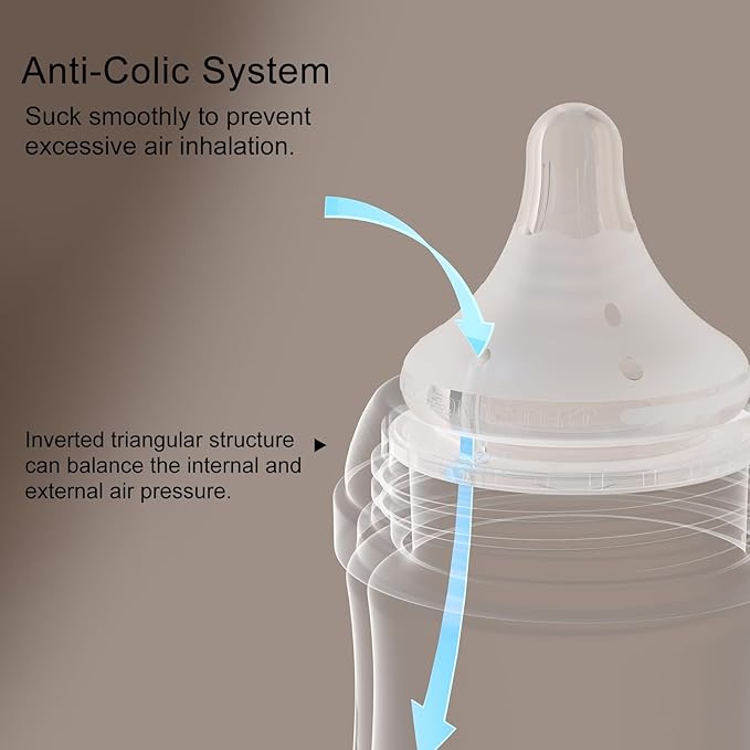 Natural Glass Baby Bottles Gentle & Extra Slow Flow, Newborn Breastfeeding Bottle with Anti Colic Nipple for 0 Months Babies, 3 Packs (Brown (3 Ounce), 1 Count (Pack of 3))