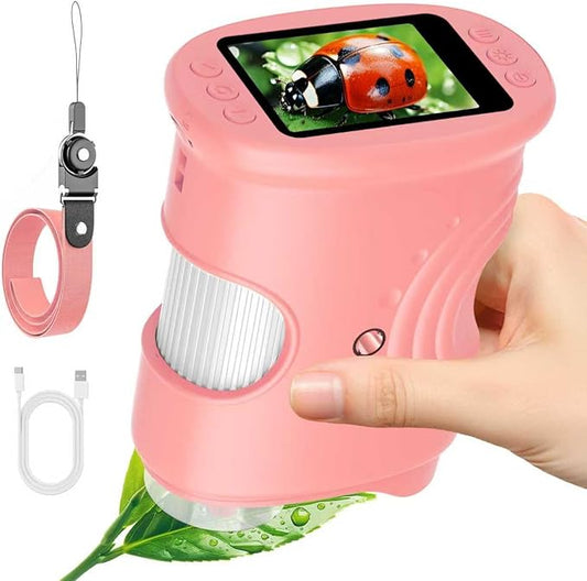 1000X Handheld Digital Microscope for Kids with 2.0" IPS Screen, Portable STEM Science Lab Toy, Rechargeable Pocket Microscope Educational Gift for Boys & Girls Age 4-6 8-12, Pink