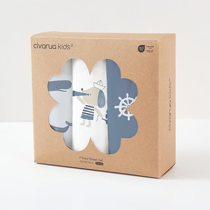 Nap Mat Sheet 47"x24", 3 Pack Blue Ocean Sailor Baby Crib Sheets Fitted Elastic Corners, Preschool Day Care Rest Mat Cover, Soft Breathable - Compatible with Regalo My Cot, Joovy Travel Cot