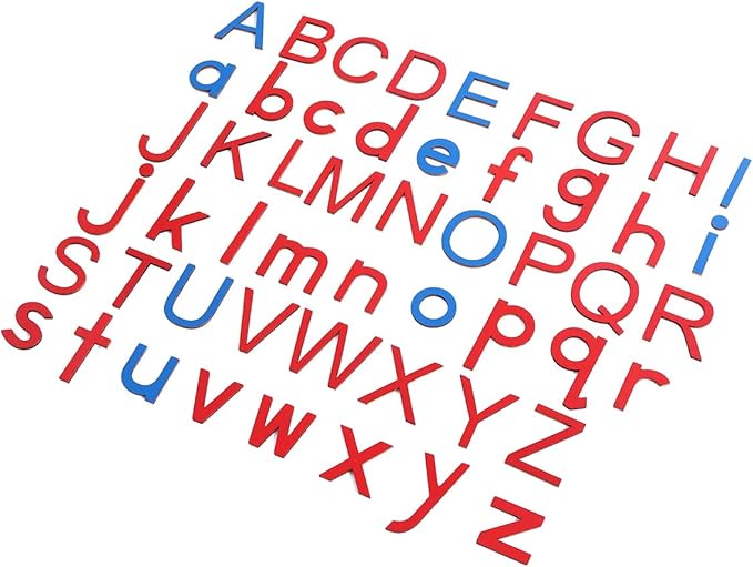 JE JOUE Montessori Letter Work Learning Materials Wooden Small moveable Alphabet Language Objects with Box (Red & Blue)