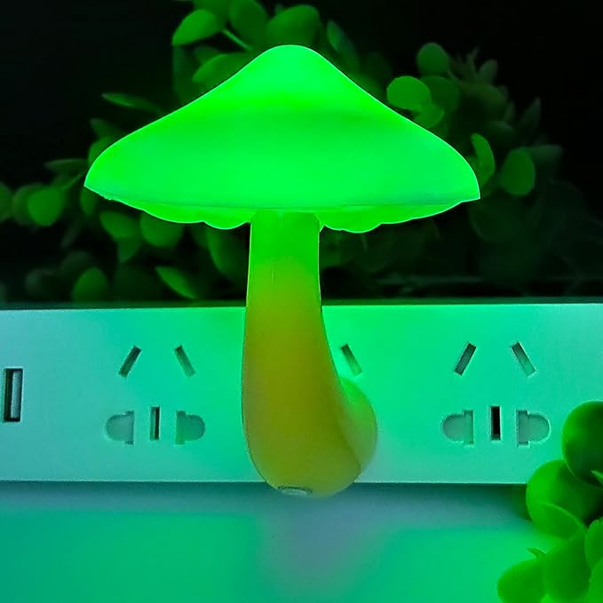 2 Pack LED Mushroom Night Lamp Plug In Mini Magic Night Lights for Adults & Kids - Green