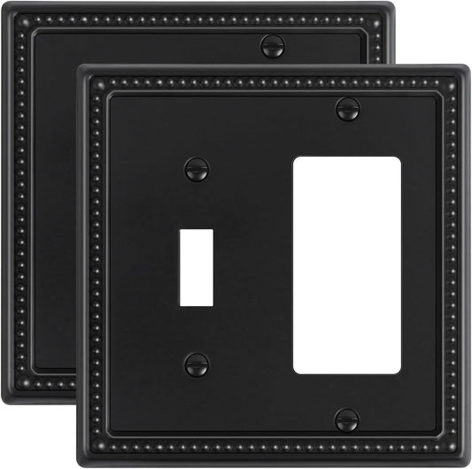 2-Pack Combo Toggle/Decorator Light Switch Cover Plate, Pearls Decorative Electrical Outlet Covers, Metal Wall Switch Plates and Outlet Covers, Black