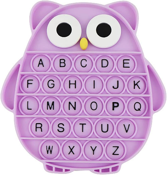 Push Pop Bubble Fidget Sensory Toy, Silicone Stress Relief Popping Toy, ABC Alphabet Owl Shaped Educational Learning Tools for Toddlers Kids Students (Black Letters-Purple)