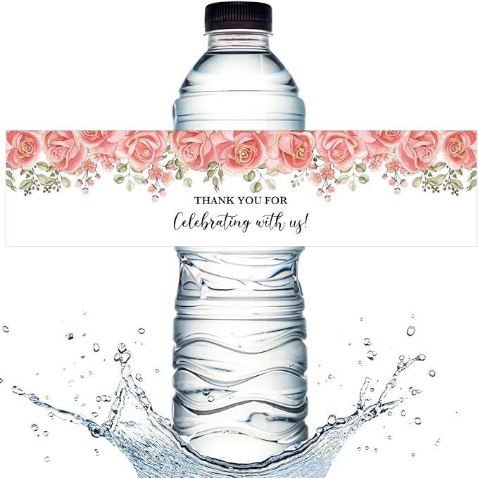 100PCS Wedding Water Bottle Labels Waterproof Greenery Floral Wraps Sticker for Water Bottle Baby Shower Bottle Label for Bridal Shower Party Thanks A09
