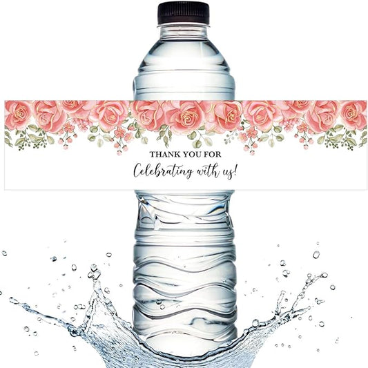 100PCS Wedding Water Bottle Labels Waterproof Greenery Floral Wraps Sticker for Water Bottle Baby Shower Bottle Label for Bridal Shower Party Thanks A09