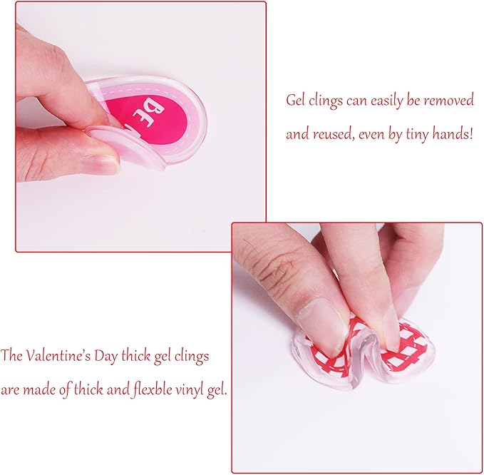 20PCS Valentine's Day Thick Gel Clings Heart-Shaped Gel Clings Decals Valentine's Day Party Anniversary Wedding Party Home Office Supplies Decoration Removable and Reusable