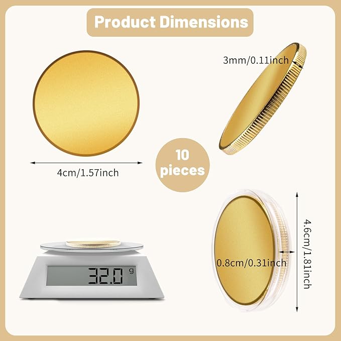 10PCS Brass Coin Blanks, 40×40×3mm Blank Challenge Coins with Acrylic Protection Box, Multipurpose Coin Blanks for Laser Engraving, Creative DIY, Travel Commemorative Collection, Bulk Craft Supplies