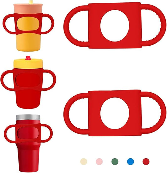 NiHome Tumbler Grip Compatible with 14oz Stanley Quencher, Fit for 12 15oz Zak Owala kids Cups Accessories Handle, Silicone Dual-Handle Tumbler Handles for Home Travel Outdoors Daily Use (2PCS,Red)