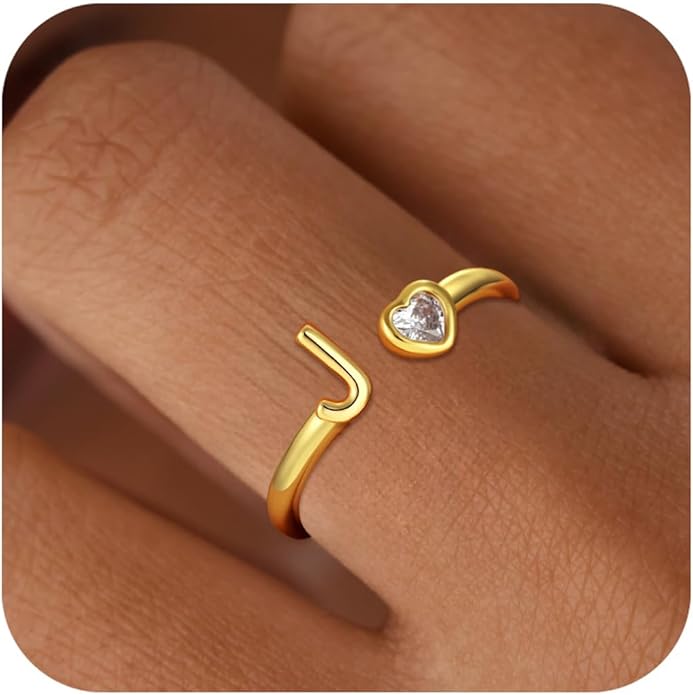 C-leen Gold Initial Rings for Girls Women - Dainty 18K Gold Plated Adjustable Letter Rings Teen Girls Gifts Trendy Stuff Initial Ring Teen Girl Birthday Gift for Girl Non Tarnish