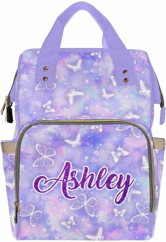 D-Story Customized Backpack Customized Diaper Bags For Baby Diaper Backpack With Name Text Personalized Name Bag Diaper Bag Personalized, Rainbow Butterflies
