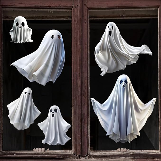 Halloween Ghost Window Ghost Windows Clings Cute White Little Ghosts Double Sided Windows Stickers Halloween Window Clings Stickers for School, Home, Office Decoration, Party Supplies